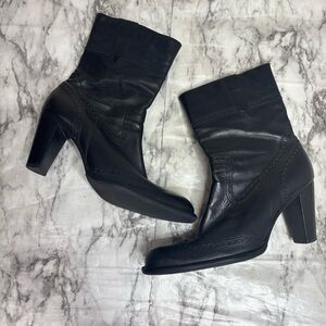 Eddie Bauer Vintage Y2K Black Leather Chunky Heel Boots Ankle Size 11 zip up